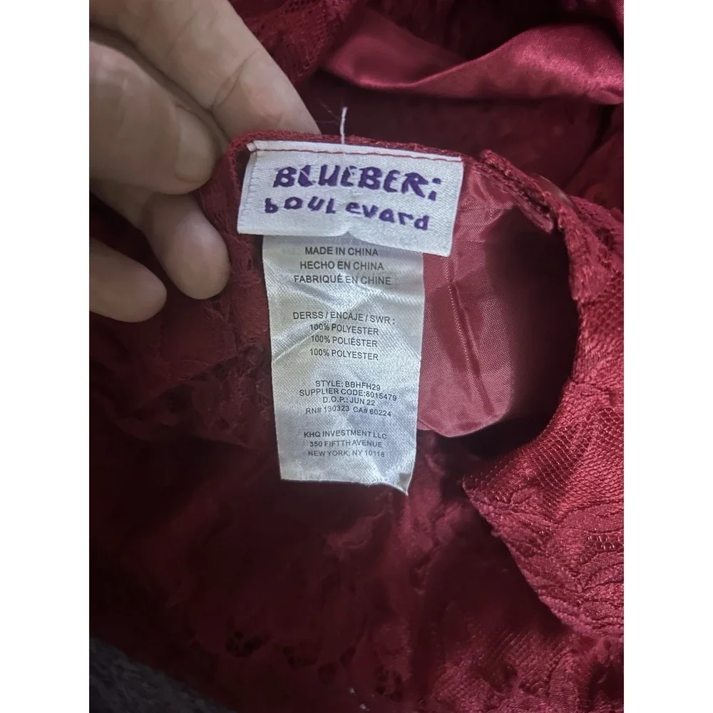 Blueberi Boulevard Girls Red Lace Party Dress  Bow Holiday‎ Formal Size 4 Girls